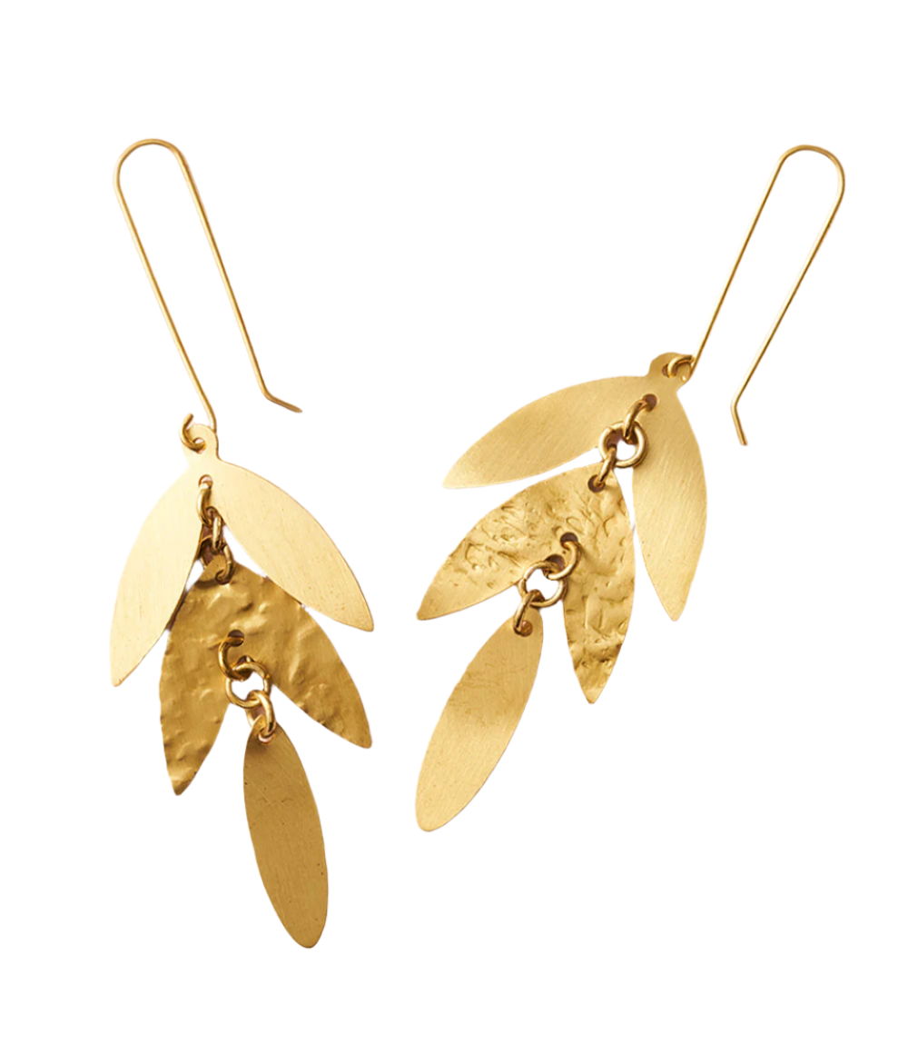 Chameli Leaf Gold Chandelier Dangle Earrings by Matr Boomie - Sumiye Co
