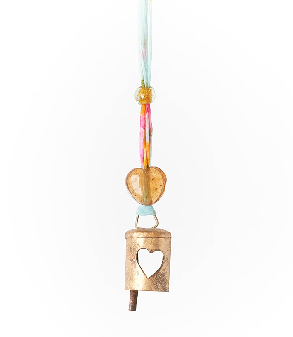 Chakshu Heart Cutout Bell Wind Chime Upcycled Sari by Matr Boomie - Sumiye Co