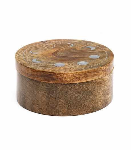 Indukala Moon Phase Round Pivot Box - Handcrafted Mango Wood by Matr Boomie - Sumiye Co