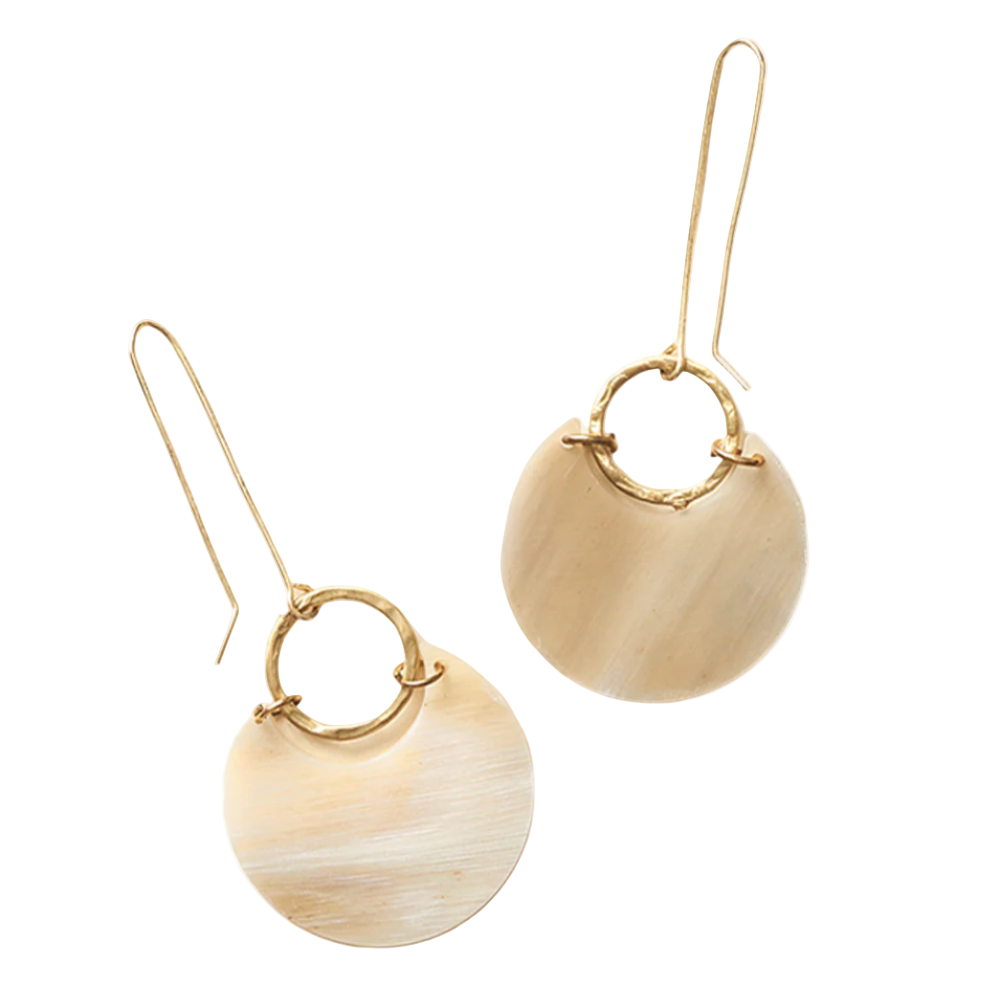 Madhu Fan Drop Earrings - Carved Horn by Matr Boomie - Sumiye Co