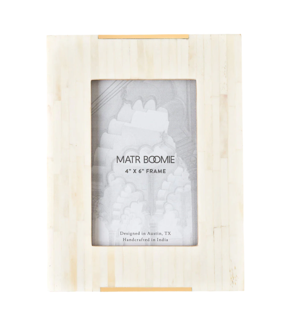 Mukhendu 4x6 Picture Frame -  Carved Bone, Brass Accent - Sumiye Co