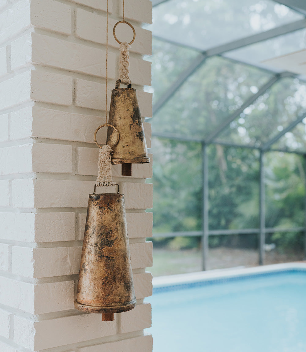Macrame Large Wind Chime - Rustic Cow Bell by Matr Boomie - Sumiye Co