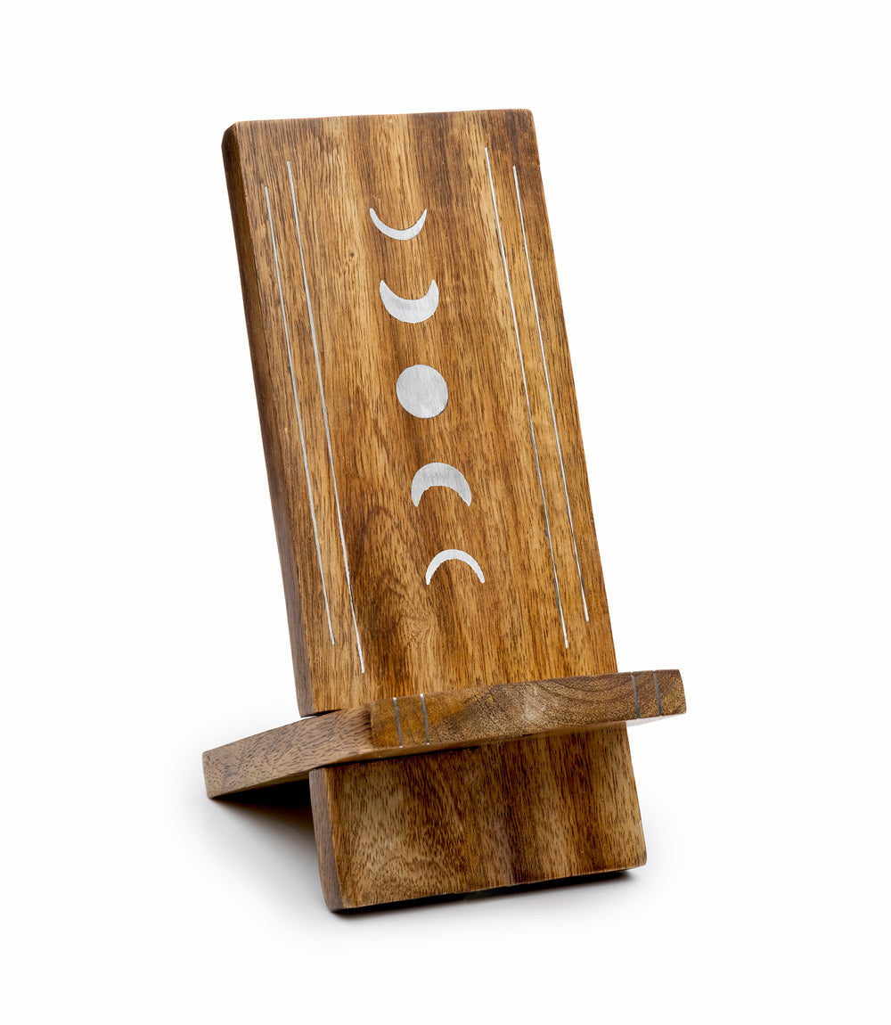 Indukala Moon Phase Phone Holder - Wood, Brass, Fair Trade by Matr Boomie - Sumiye Co