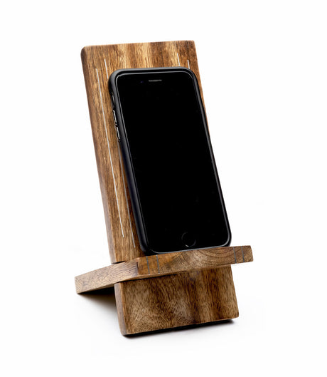 Indukala Moon Phase Phone Holder - Wood, Brass, Fair Trade by Matr Boomie - Sumiye Co