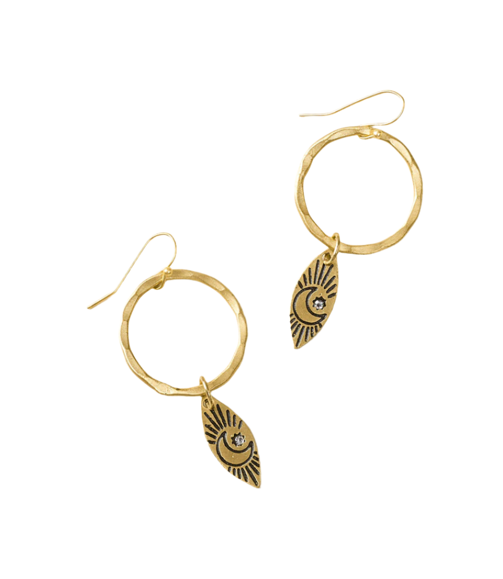 Ruchi Moon Charm Gold Hoop Earrings by Matr Boomie - Sumiye Co