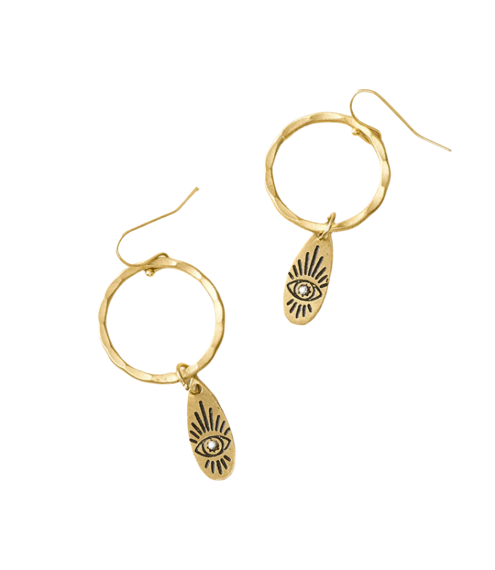 Ruchi Evil Eye Charm Gold Hoop Earrings by Matr Boomie - Sumiye Co