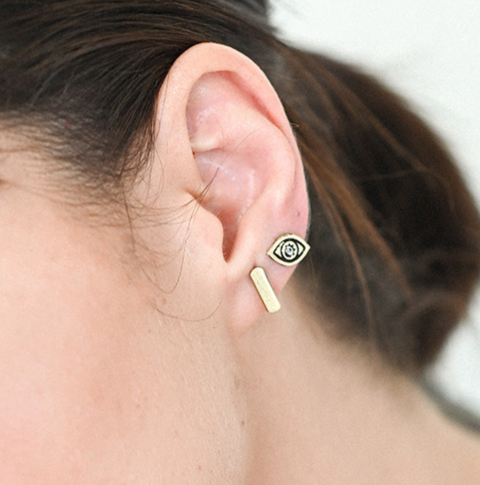 Ruchi Evil Eye Tiny Bar Gold Stud Earrings Set of 2 by Matr Boomie - Sumiye Co