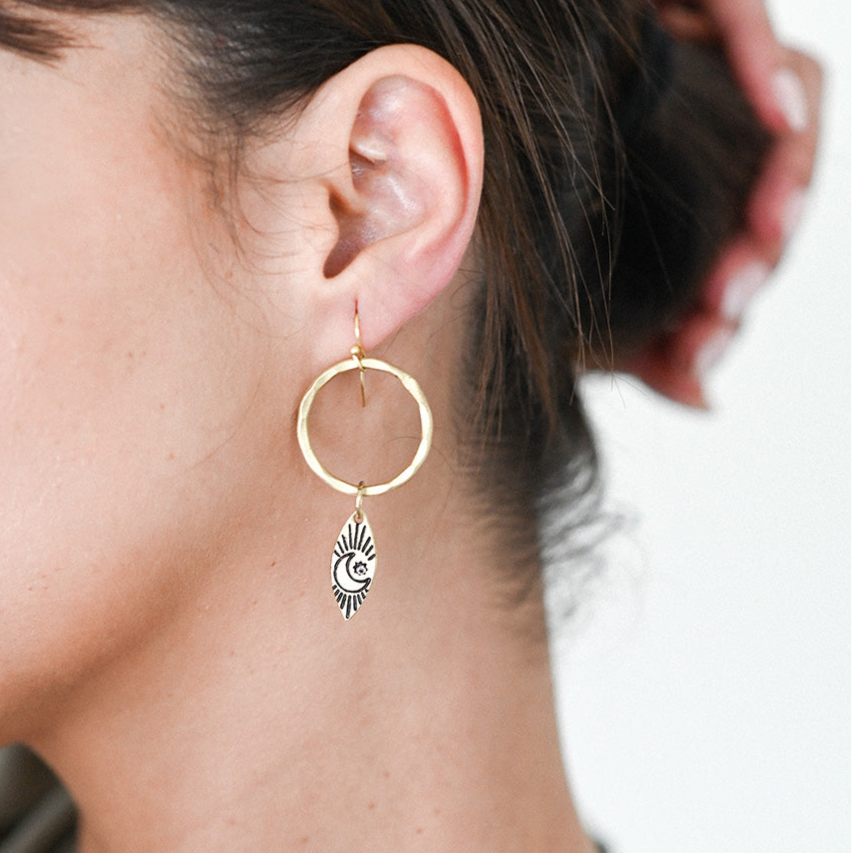 Ruchi Moon Charm Gold Hoop Earrings by Matr Boomie - Sumiye Co