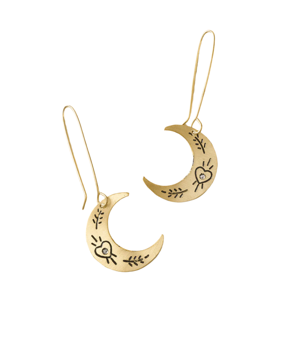 Ruchi Crescent Moon Gold Dangle Earrings by Matr Boomie - Sumiye Co