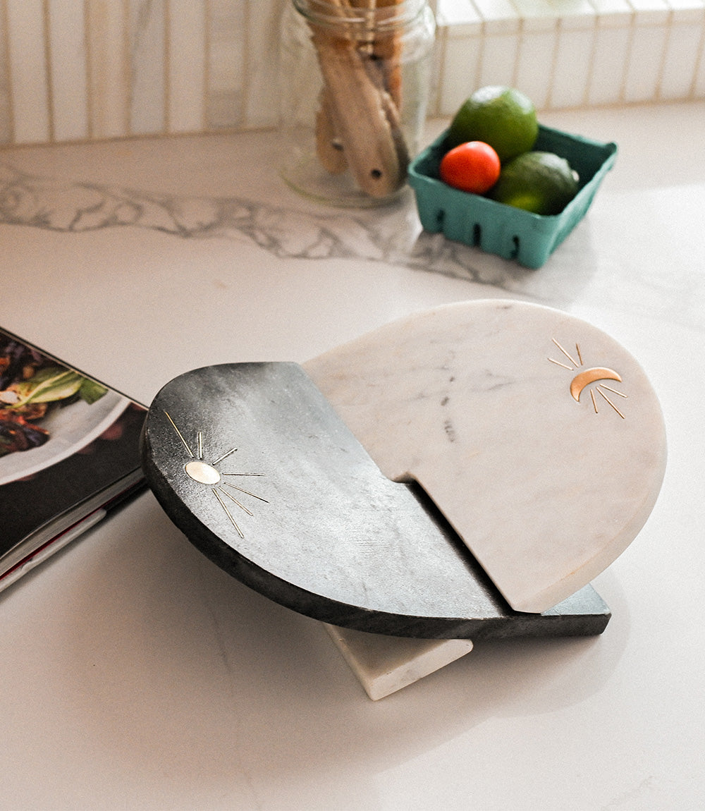 Indukala Moon Phase Book Holder Stand - Black, White Marble by Matr Boomie - Sumiye Co