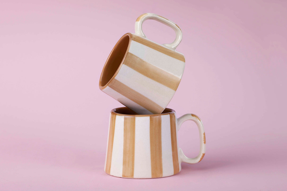 Ceramic Brown Stripe Coffee cup - 3.5 x 2.5 Inches ( Set of 4 )
