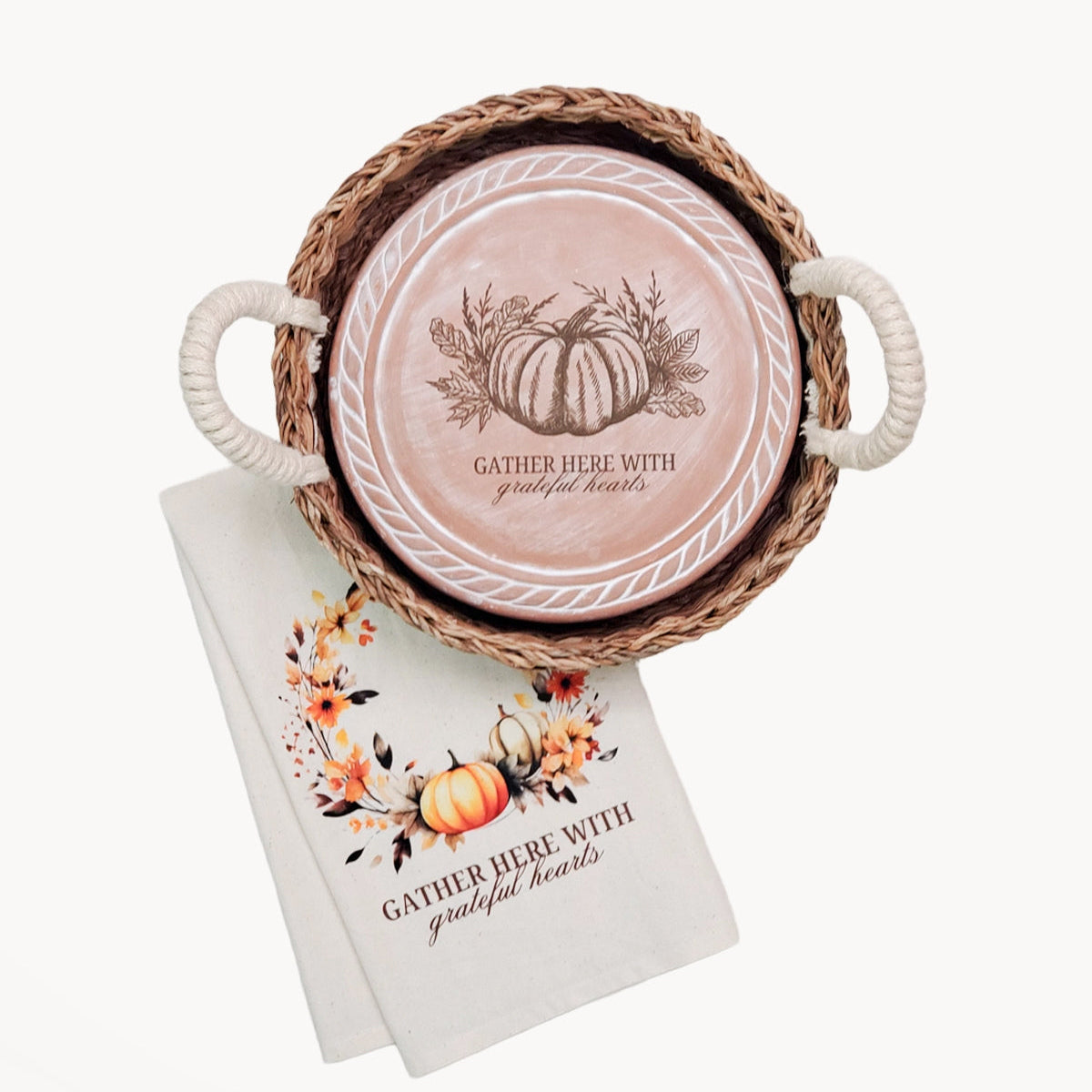 Bread Warmer & Basket Gift Set with Tea Towel - Pumpkin Round-0