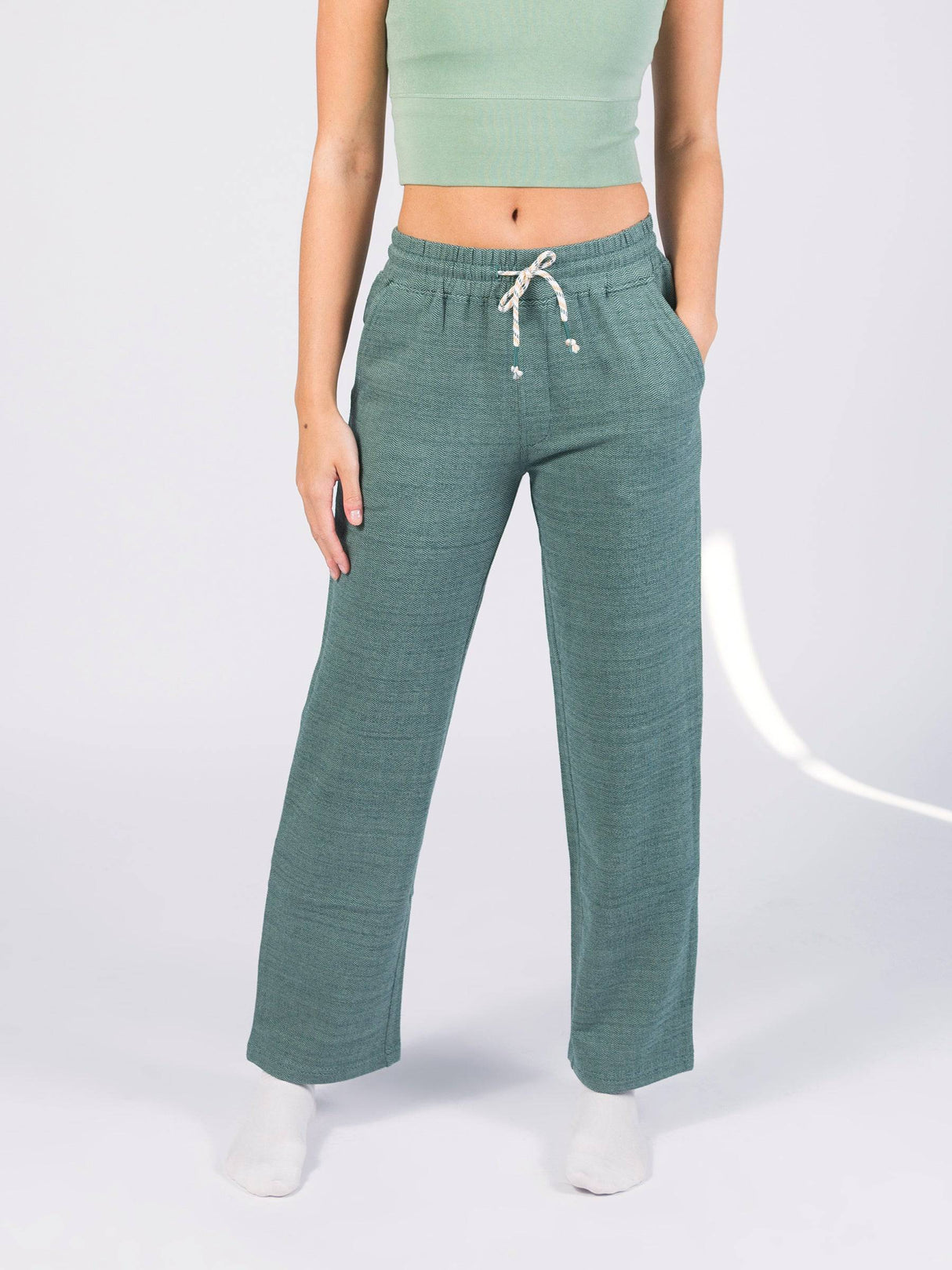 Wide Leg Stretch Pants | Calathea Green - Sumiye Co