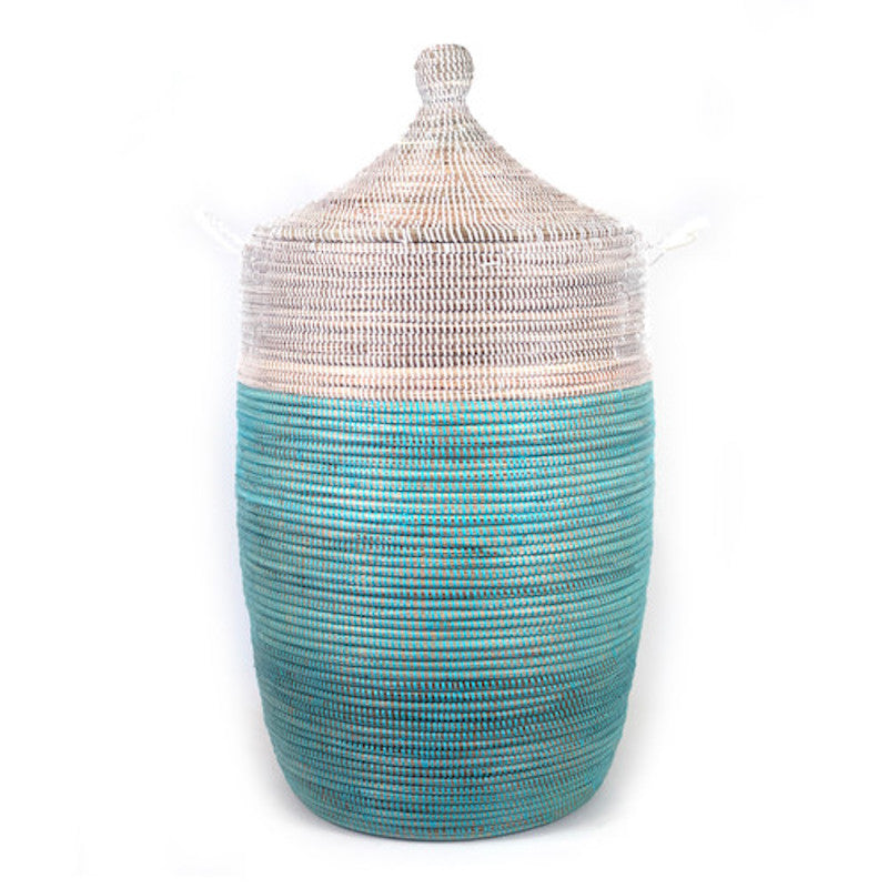 Large Two-Tone Basket 30" x 16.5" - Turquoise + White - Sumiye Co