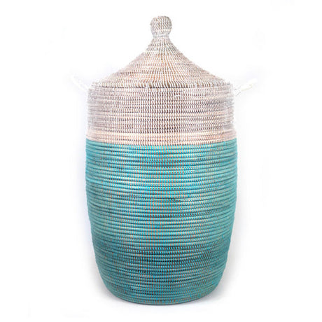 Large Two-Tone Basket 30" x 16.5" - Turquoise + White - Sumiye Co