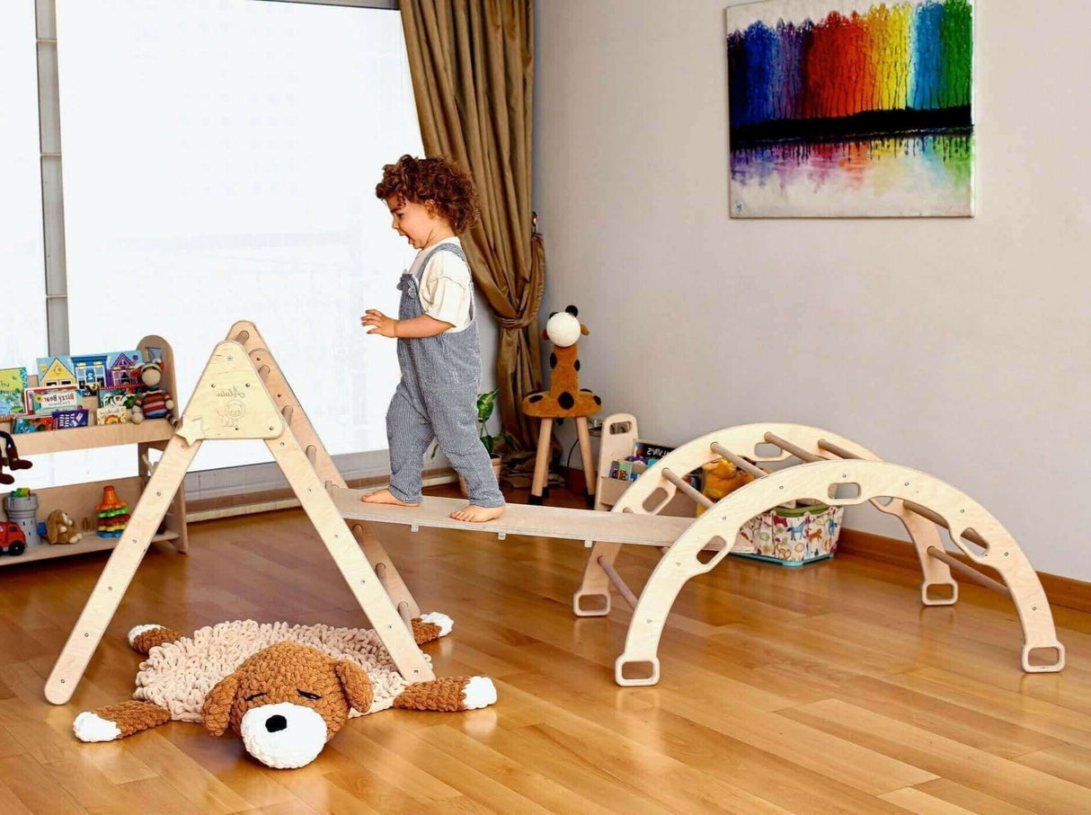 Montessori Climbing Set (3 Pieces)| Pikler Triangle, Climbing Arch & Ramp-3