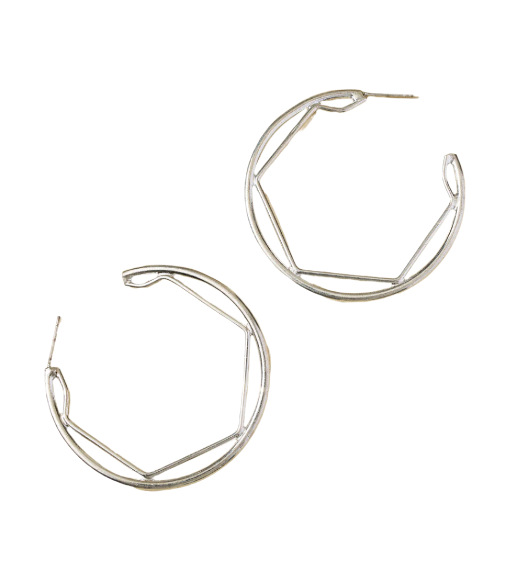 Bhavani Silver Geometric Hoop Earrings by Matr Boomie - Sumiye Co