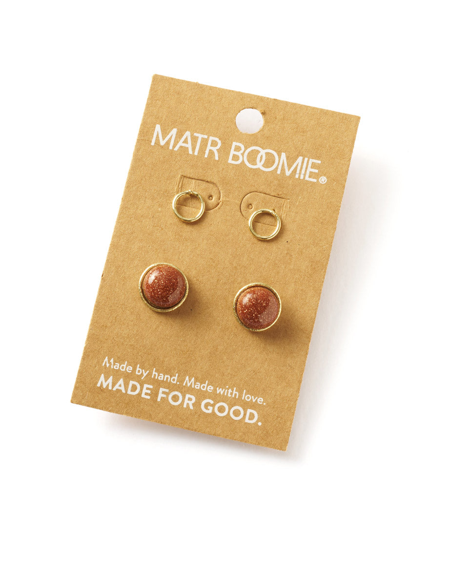 Indali Goldstone Stud Earrings - Set of 2 Semi Precious by Matr Boomie - Sumiye Co