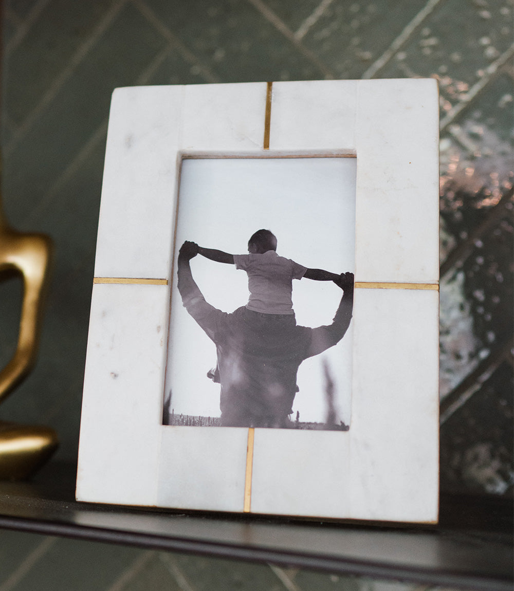 Sammita 4x6 White Picture Frame - Carved Marble Brass Inlay by Matr Boomie - Sumiye Co