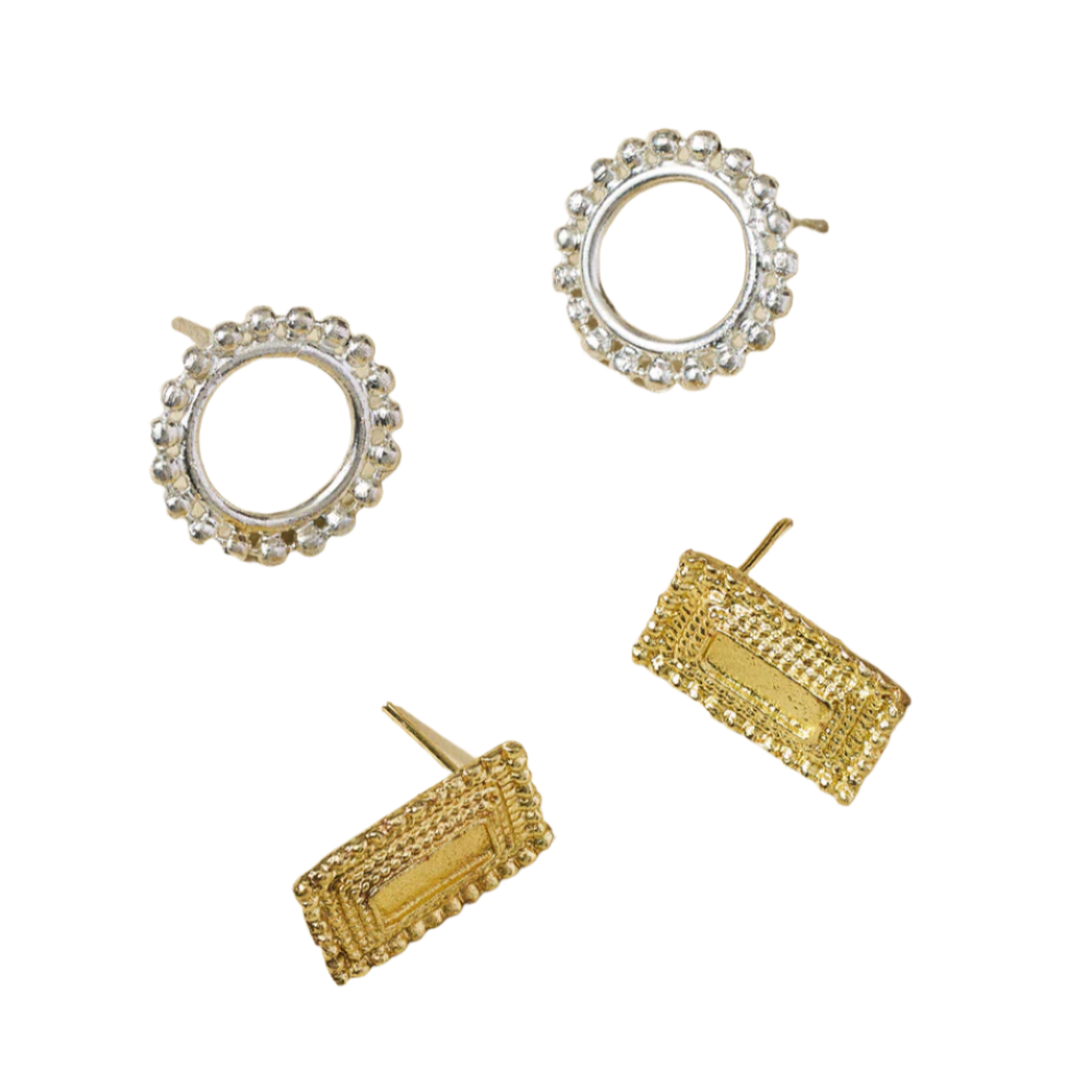 Bhavani Circle & Shield Stud Earrings - Set of 2 by Matr Boomie - Sumiye Co
