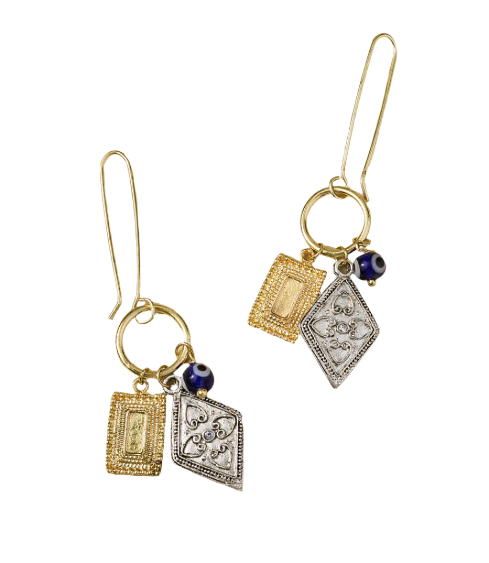 Drishti Evil Eye Dangle Drop Charm Earrings by Matr Boomie - Sumiye Co