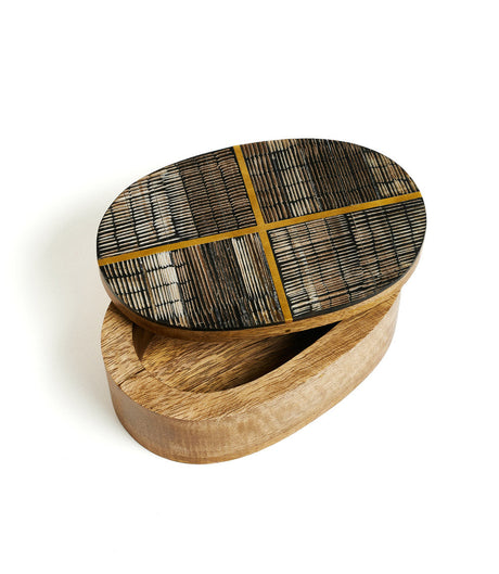 Kerala Decorative Box - Curved Carved Horn , Brass Inlay by Matr Boomie - Sumiye Co