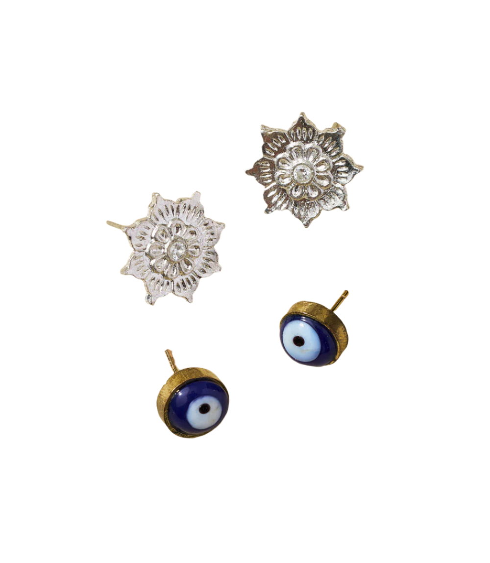 Drishti Evil Eye Charm Stud Earrings - Set of 2 by Matr Boomie - Sumiye Co