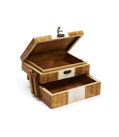 Indukala Crescent Moon Tiered Jewelry Box - Bone, Wood, Brass by Matr Boomie - Sumiye Co