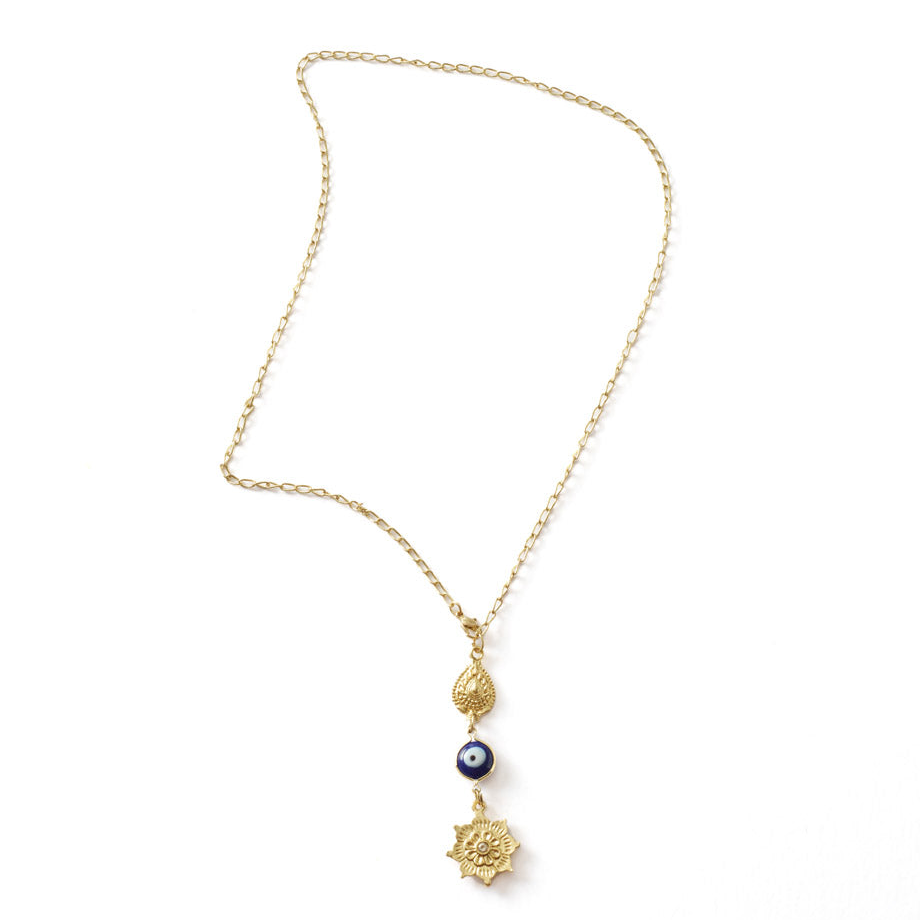 Drishti Evil Eye Charm Drop Necklace - Sumiye Co