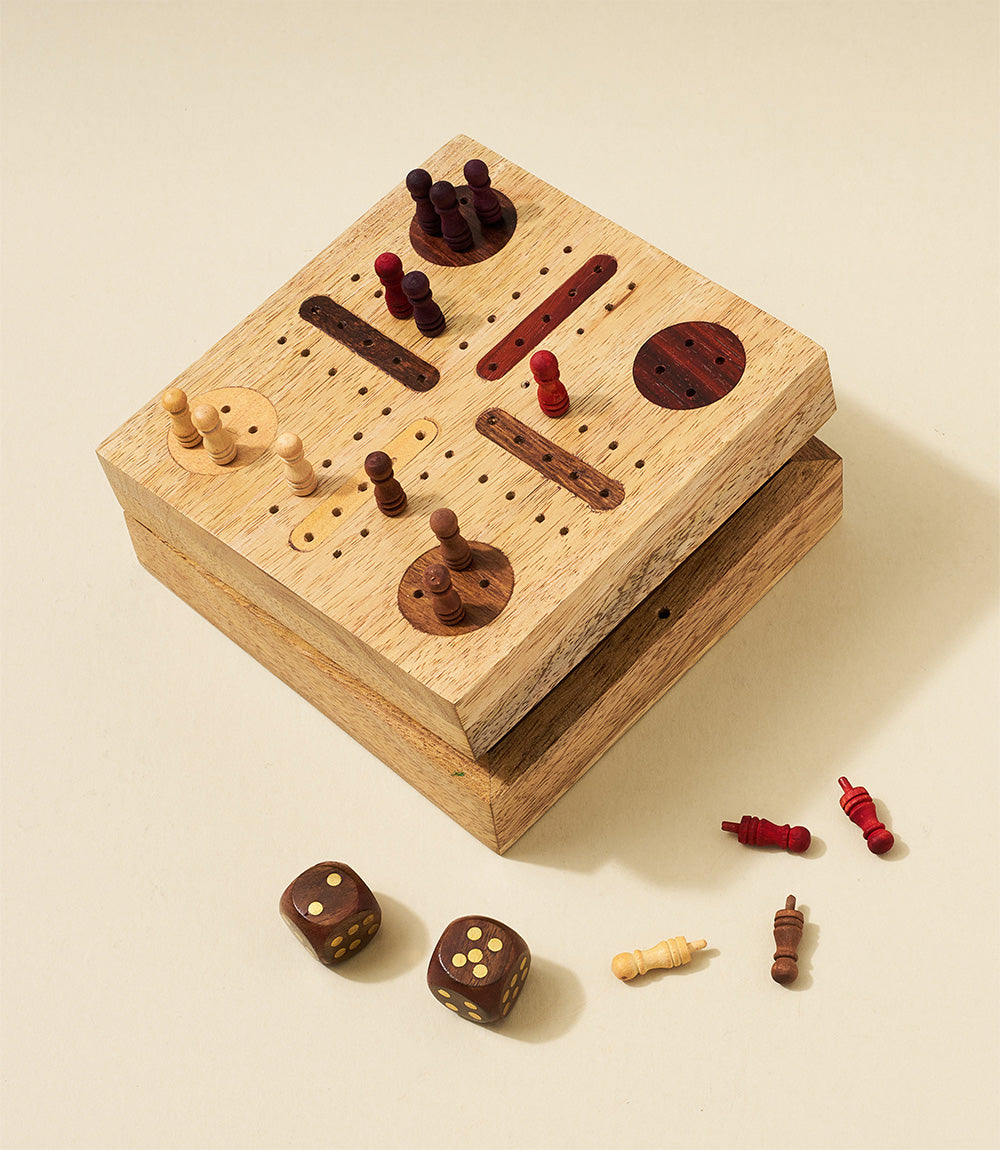 Pachisi Travel Game Set - Hand Carved, Fair Trade by Matr Boomie - Sumiye Co