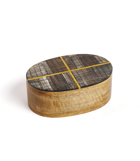 Kerala Decorative Box - Curved Carved Horn , Brass Inlay by Matr Boomie - Sumiye Co