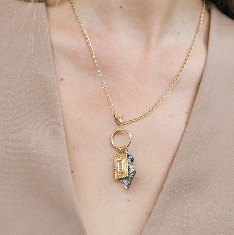 Drishti Evil Eye Dangling Charm Pendant Necklace - Sumiye Co