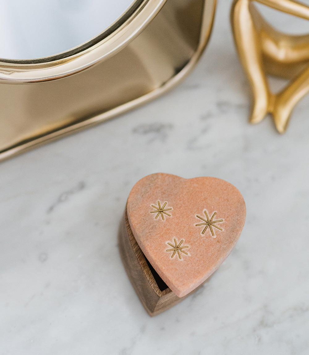 Jaipuri Heart Keepsake Box - Pink Carved Marble by Matr Boomie - Sumiye Co