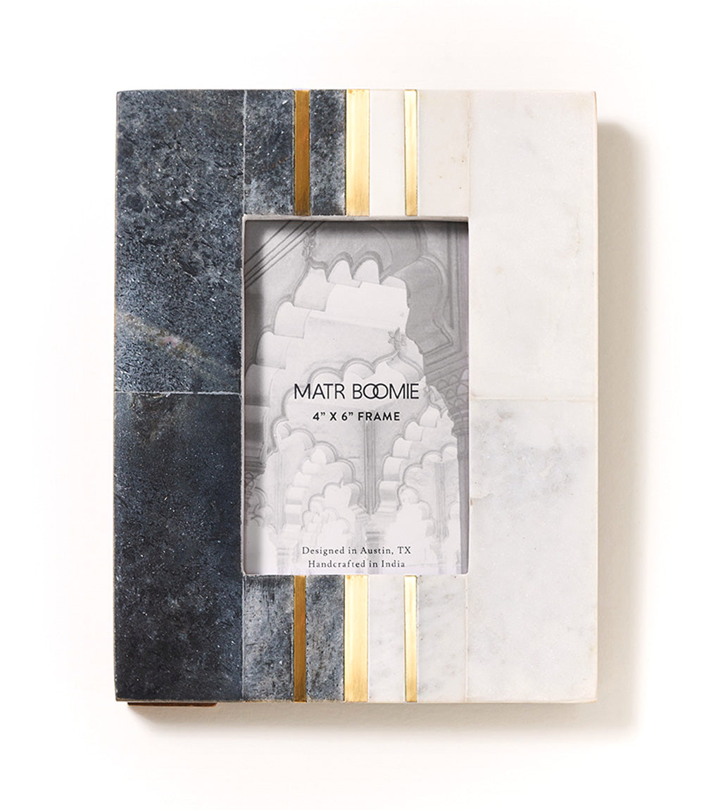 Sammita 4x6 Black & White Picture Frame - Hand Carved Marble by Matr Boomie - Sumiye Co