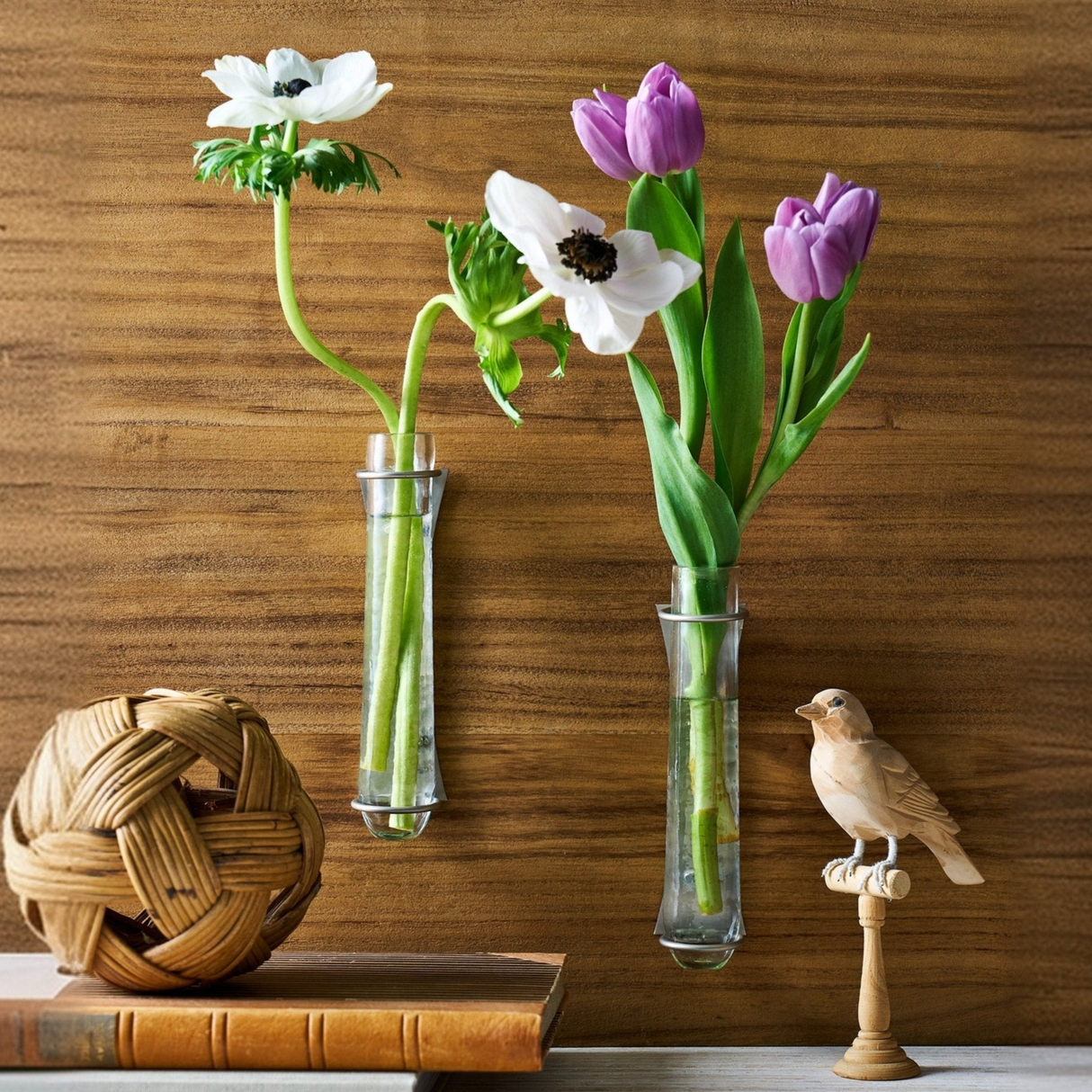 Pebbled Floral Wall Vase - Set of 2 - Sumiye Co