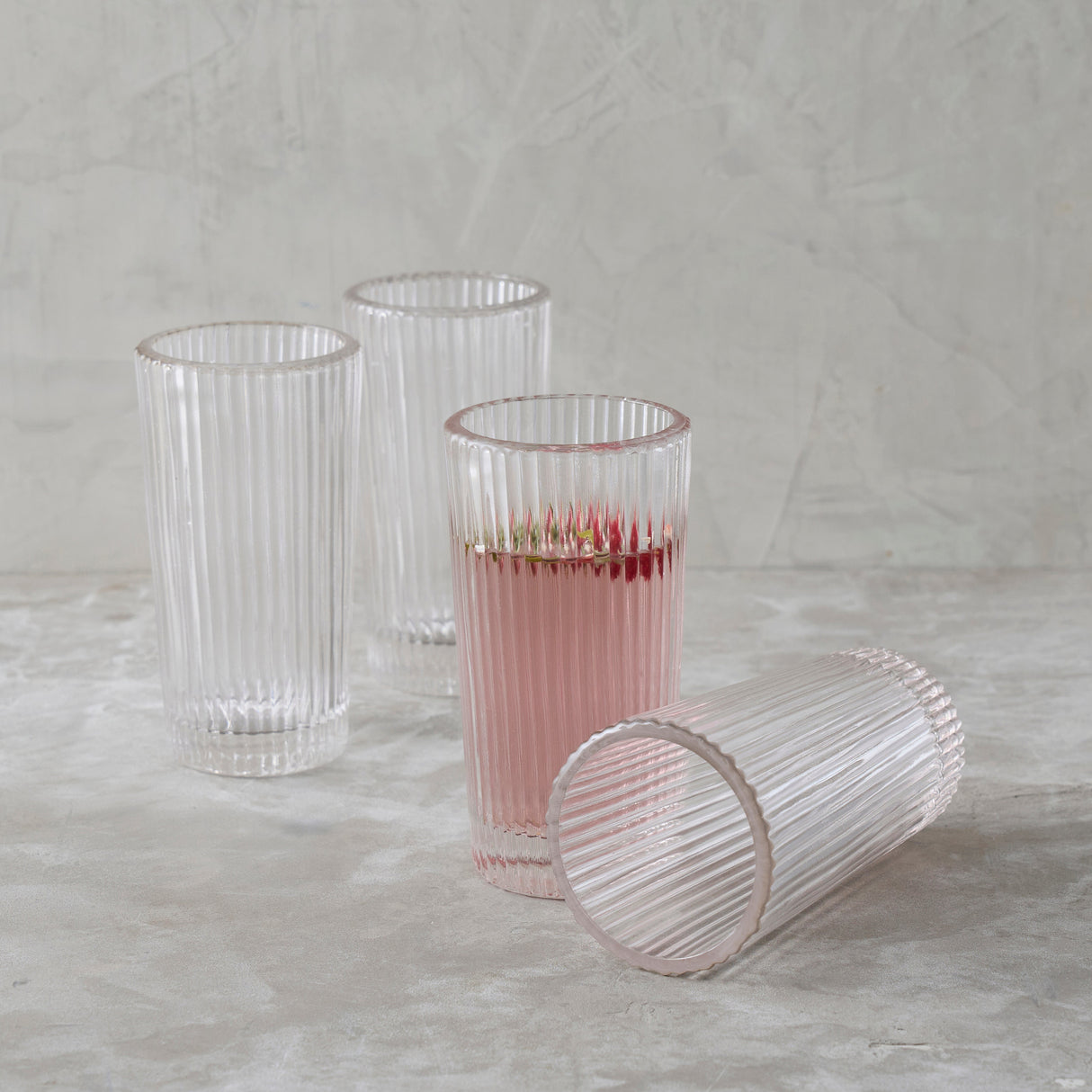 Ribbed Clear Tall Glasses - Set of 4 - Sumiye Co