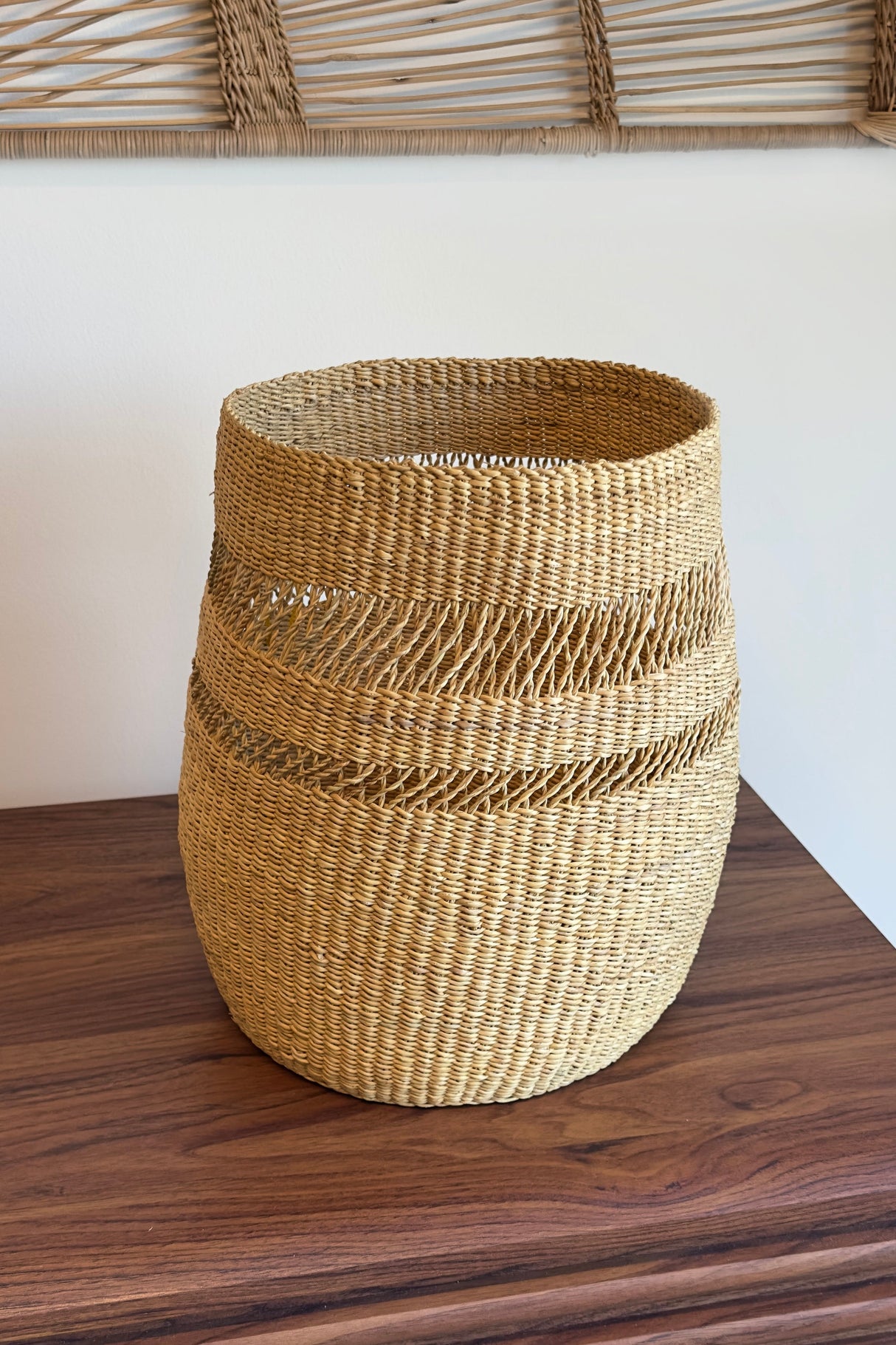 Mixed Weave Natural Planter Basket - Medium