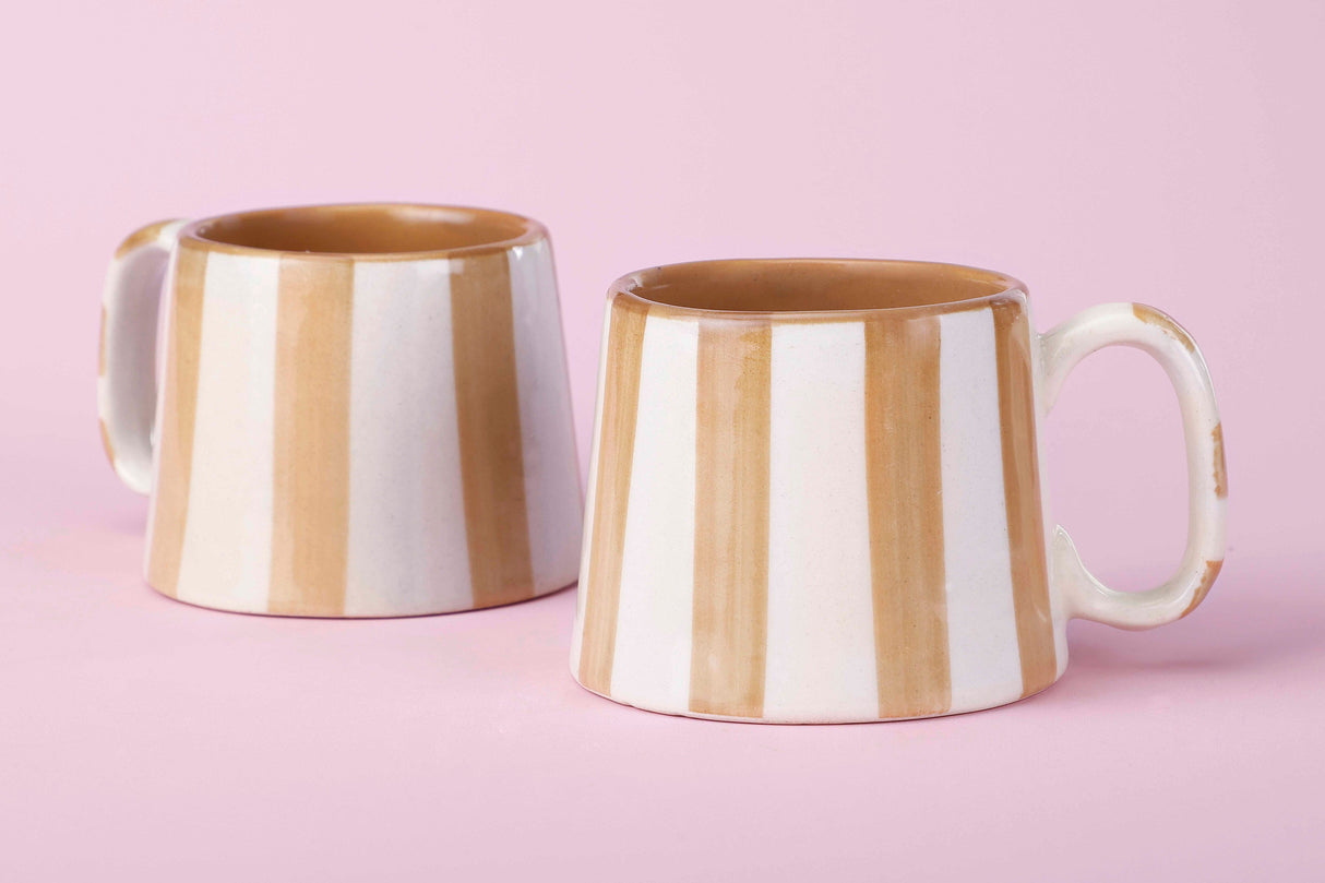 Ceramic Brown Stripe Coffee cup - 3.5 x 2.5 Inches ( Set of 4 )