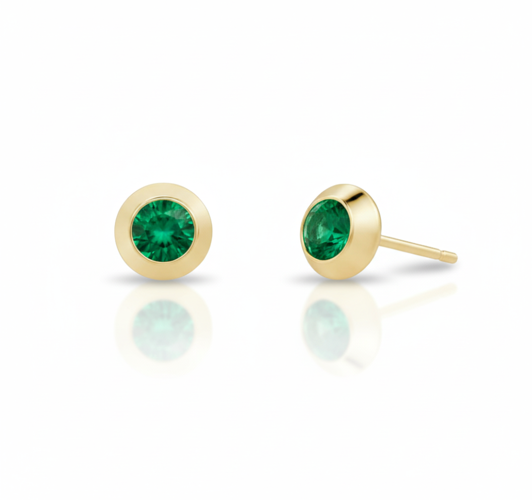 Solea Bezel Emerald Studs-0