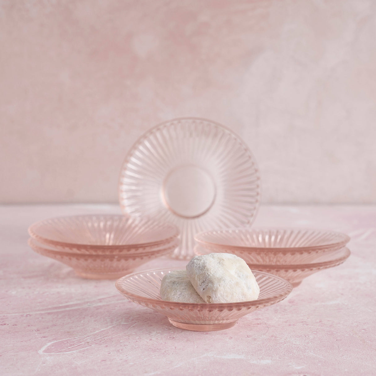 Pink Glass Small Plates - Set of 6 - Sumiye Co