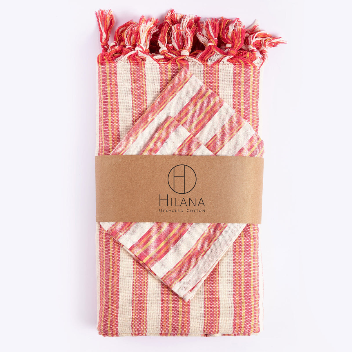 Andana Striped Tablecloth Set - Magenta - Sumiye Co