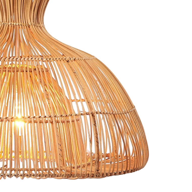 Wicker pendant light on a white background