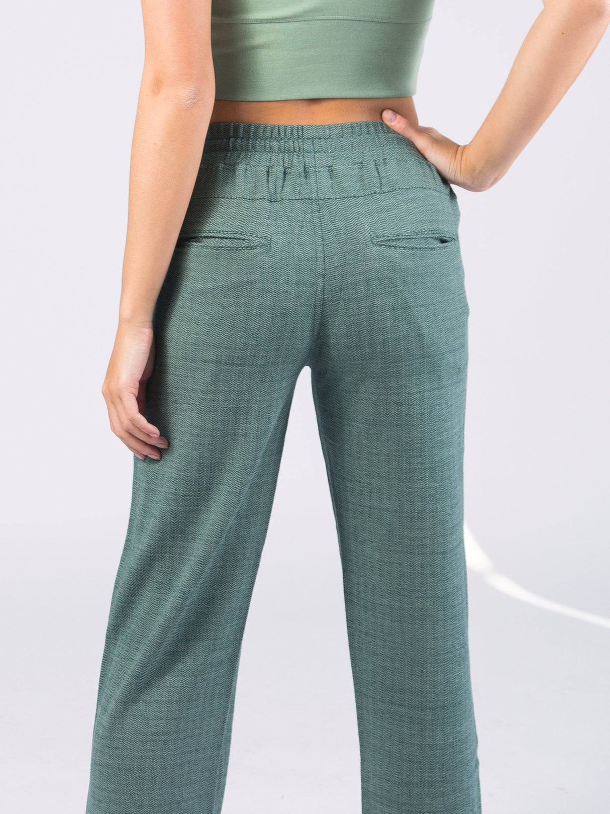 Wide Leg Stretch Pants | Calathea Green - Sumiye Co