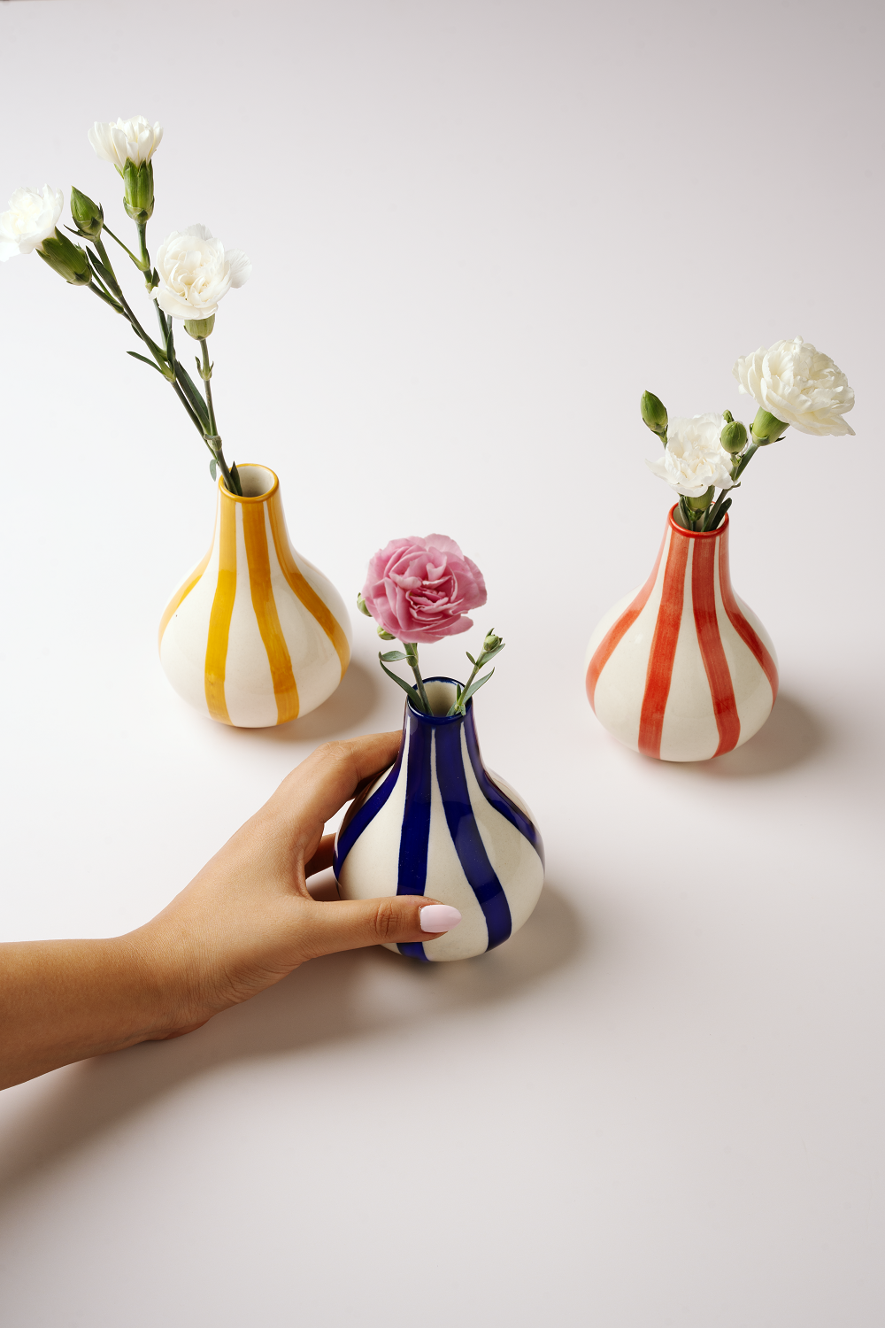 Ceramic Stripe bud vase, Yellow- 3.5 x 3.5 x 4.75 Inches ( Set of 4 )