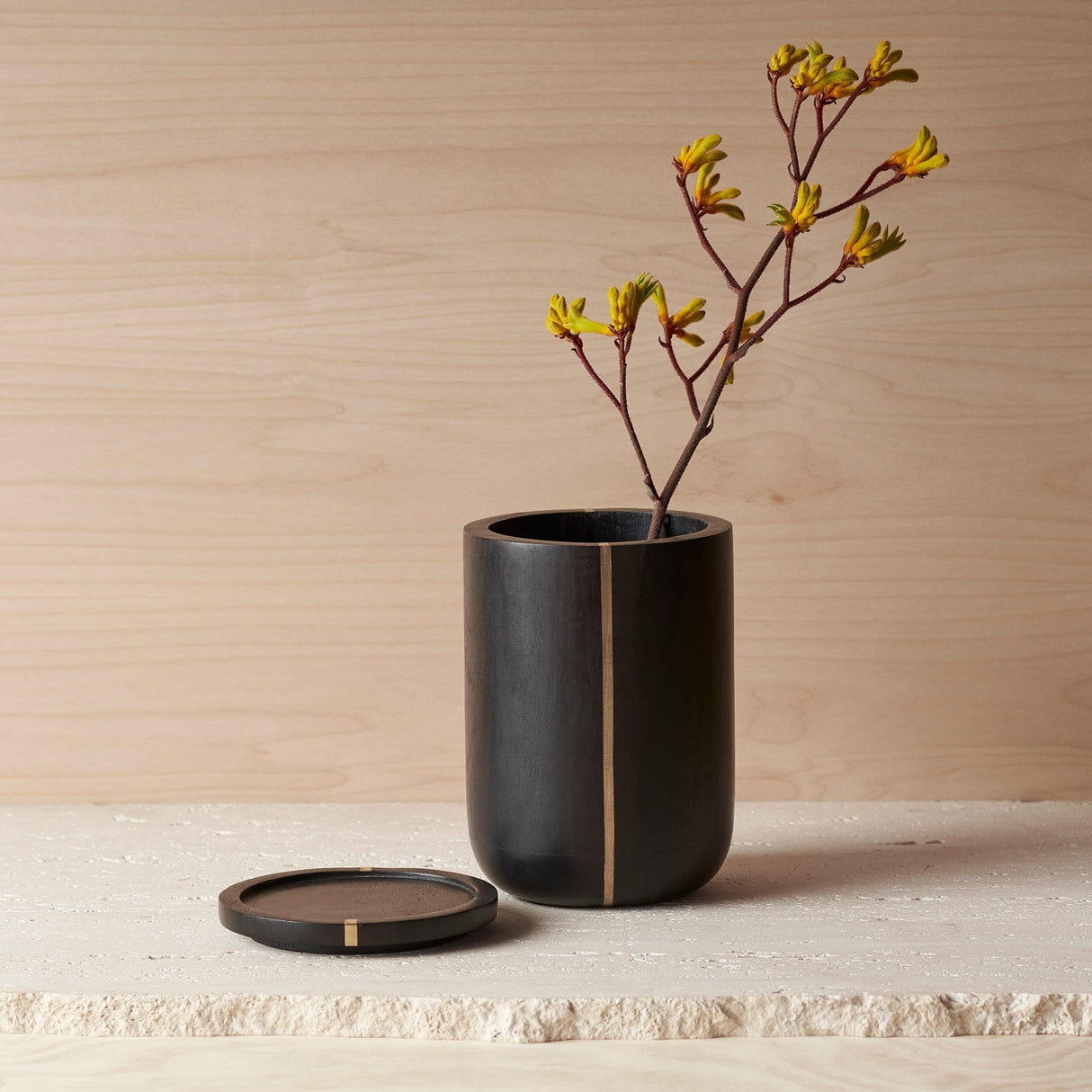 Mango Wood & Brass Tall Canister - Sumiye Co