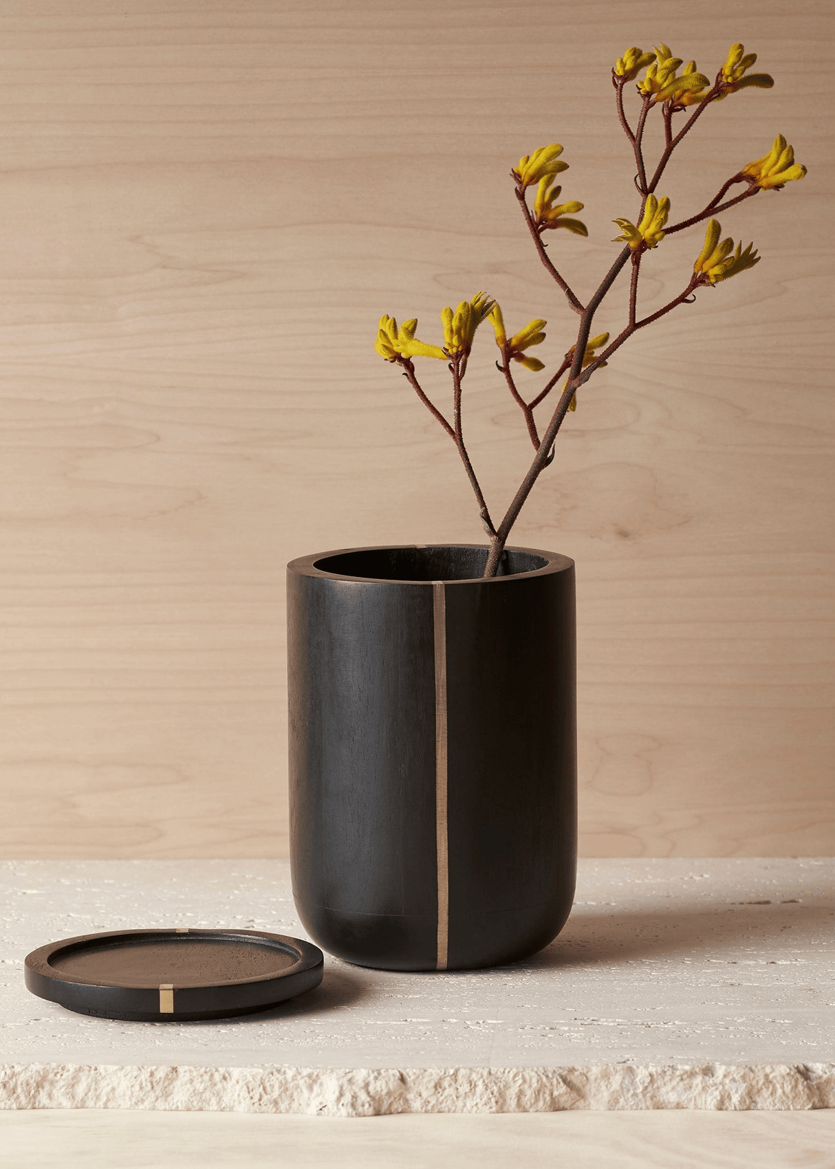 Mango Wood & Brass Tall Canister - Sumiye Co