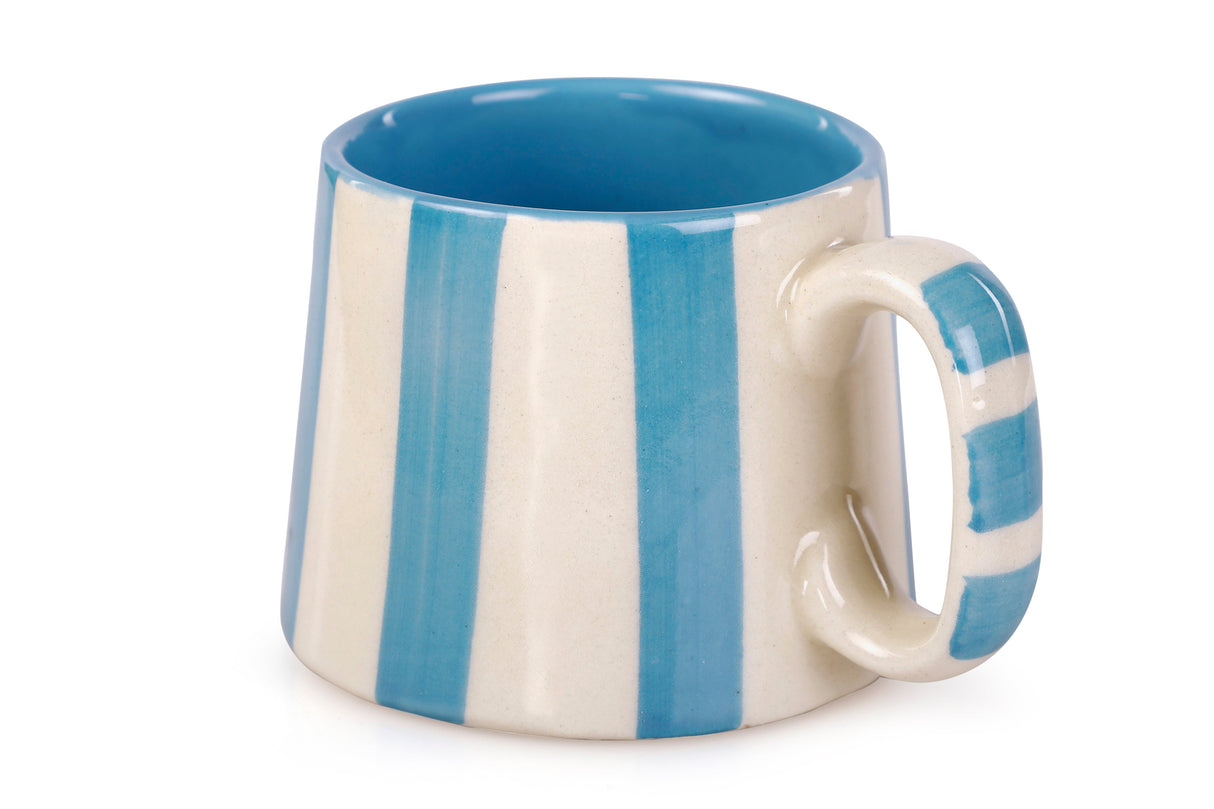 Ceramic Aqua Blue Stripe Coffee cup - 3.5 x 2.5 Inches ( Set of 4 )