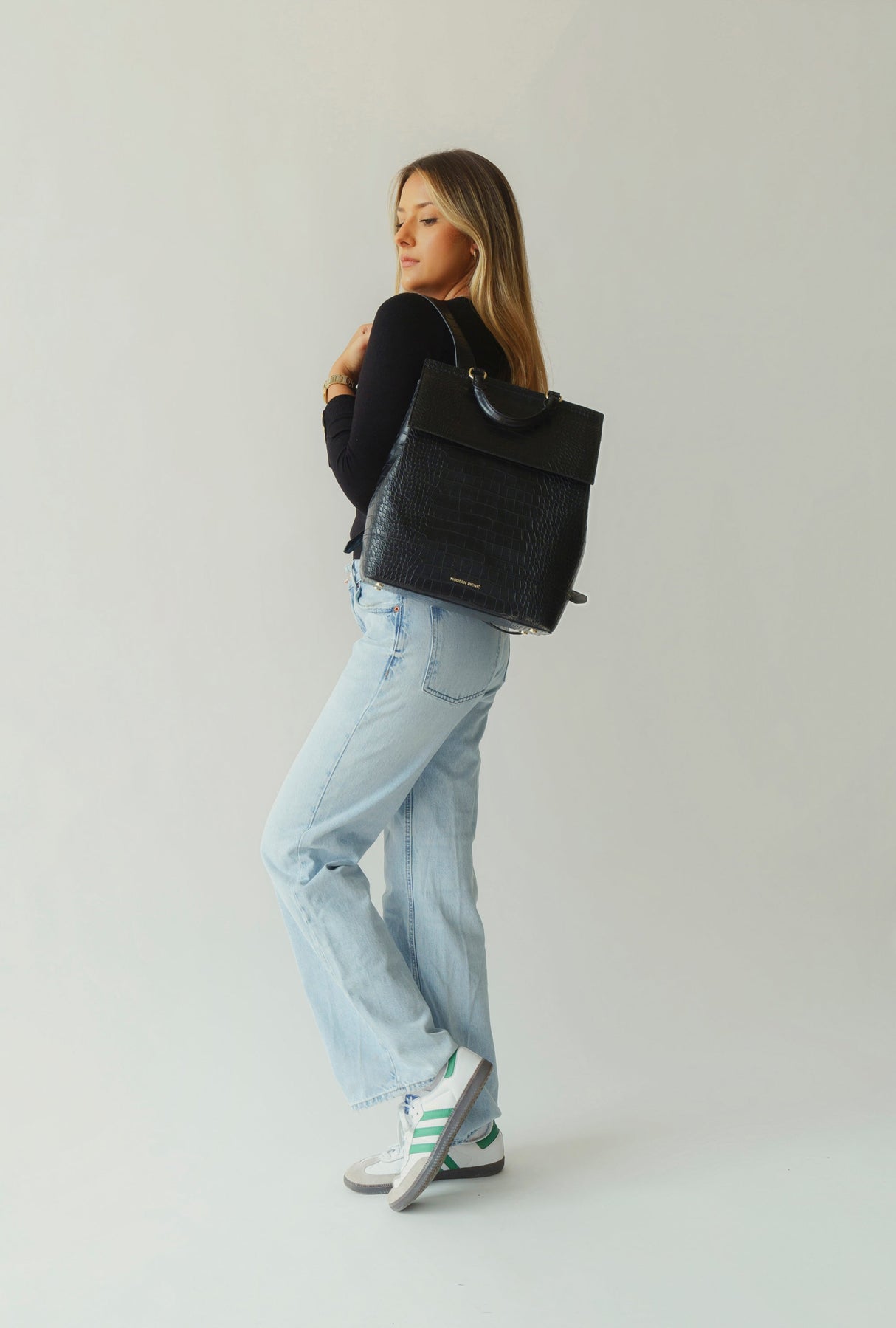 The Backpack - Black Croc | Designer Lunch Bags & Totes - Sumiye Co
