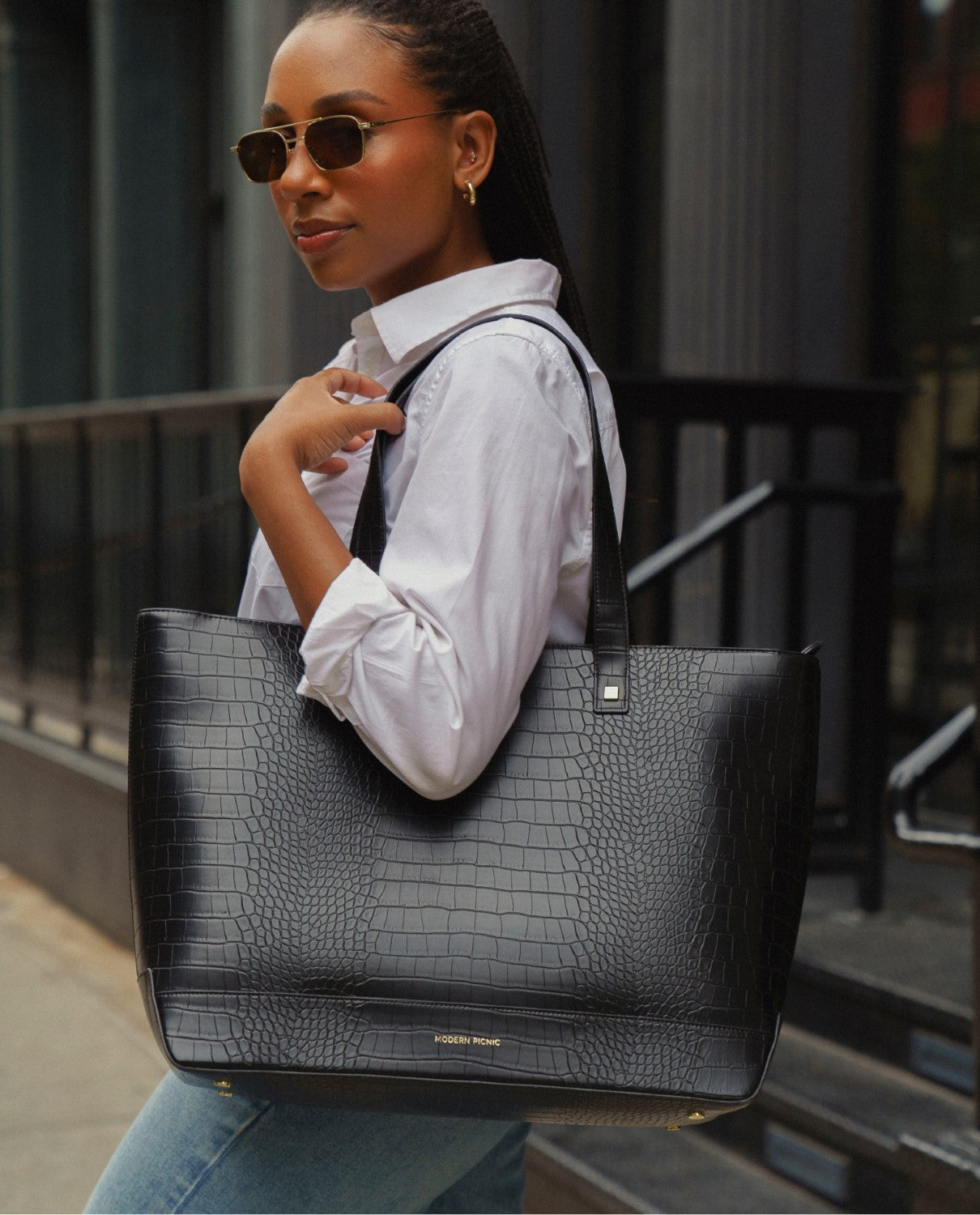 The Tote - Black Croc | Designer Lunch Bags & Totes - Sumiye Co