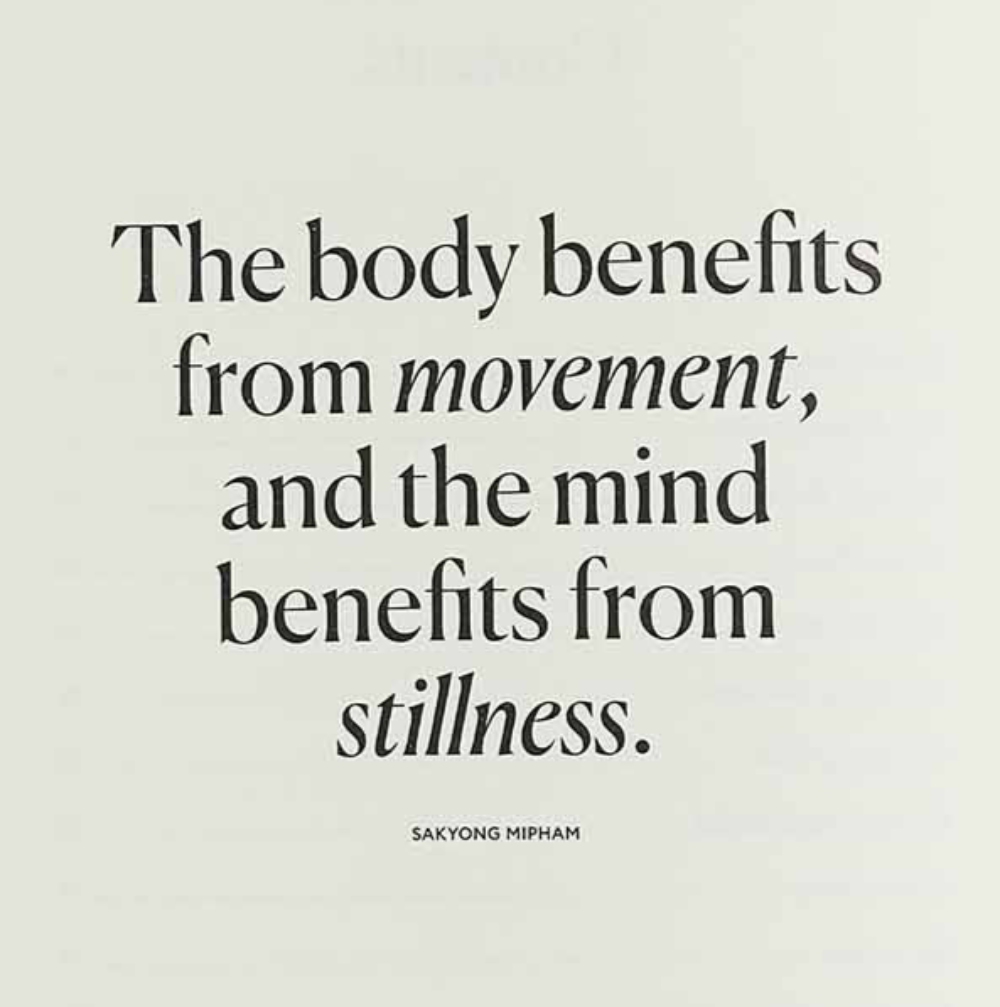 Quote by Sakyong Mipham about the benefits of movement and stillness on body and mind.